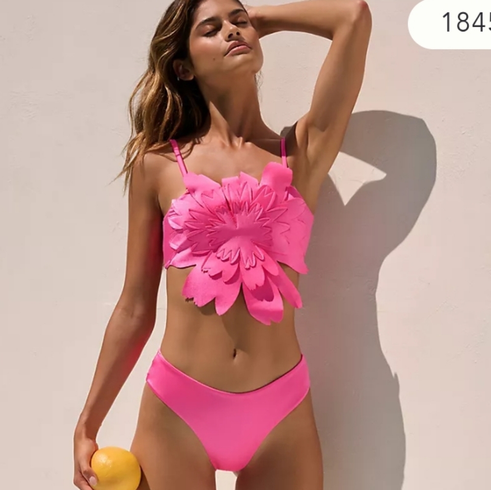 Anthropologie Hot Pink Floral Applique Bikini